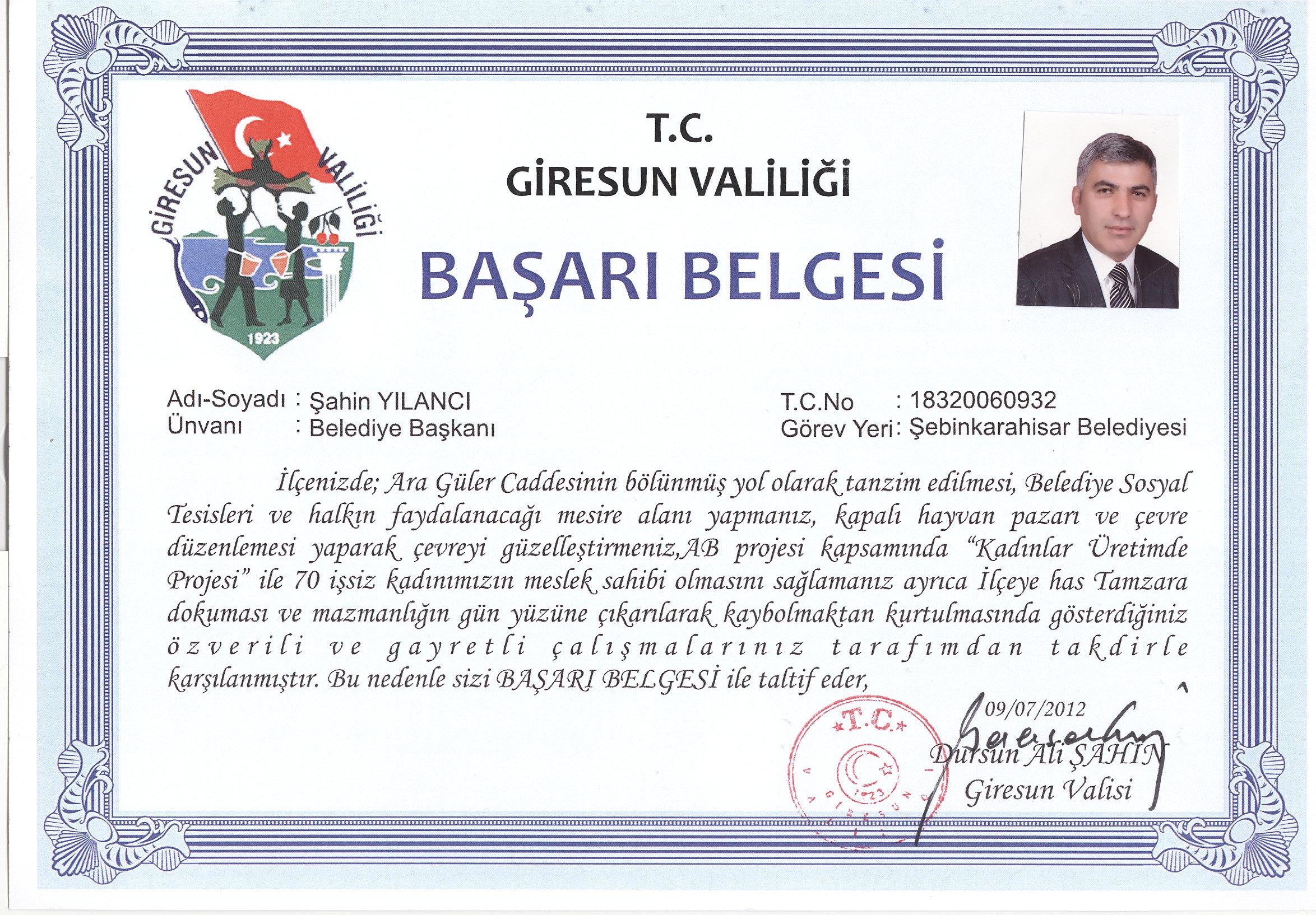 GİRESUN VALİSİNDEN İLK KEZ BİR BELEDİYE BAŞKANINA TEŞEKKÜR